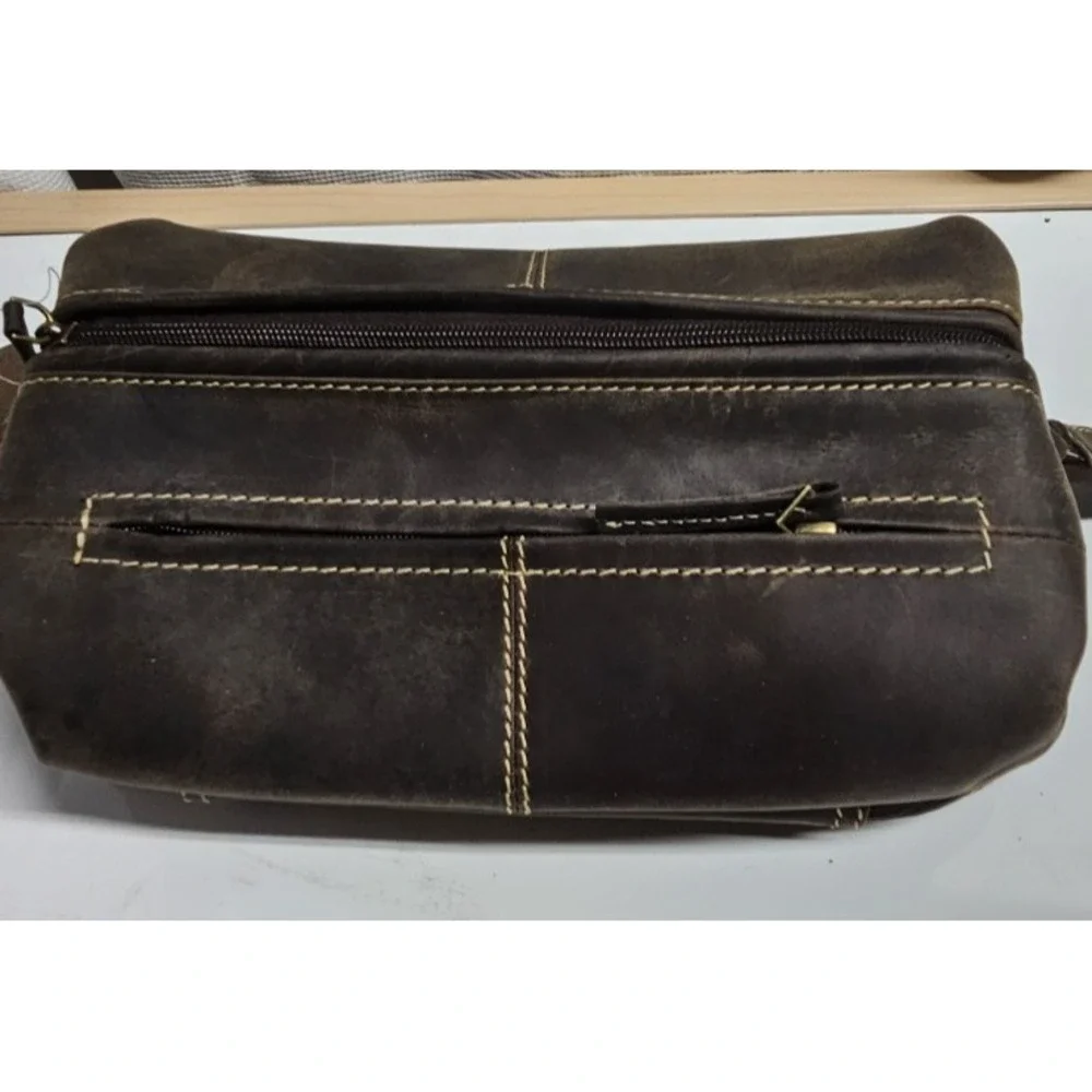 DANIER brown structured  toiletry‎ bag two compartments large 6.5' H x11